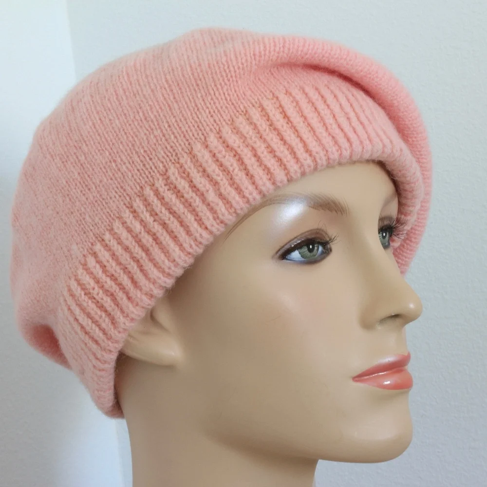 Bill Blass Hat Beret Wool Mohair Knit Pink Gray Vintage 70s Rare